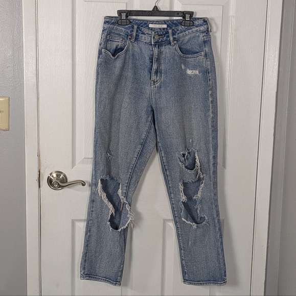 PacSun Los Angeles Distressed Light Wash Mom Jean Blue Jeans Size‎ 26 - Picture 1 of 8